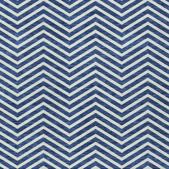 Blue And Ivory Chevron Washable Indoor Outdoor Area Rug Photo 5