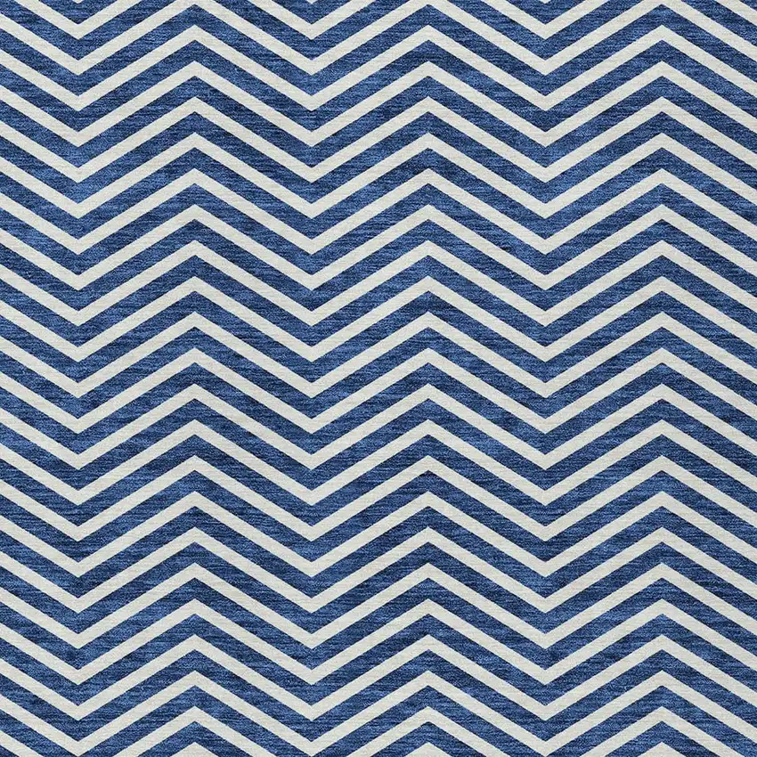Blue And Ivory Chevron Washable Indoor Outdoor Area Rug Photo 5