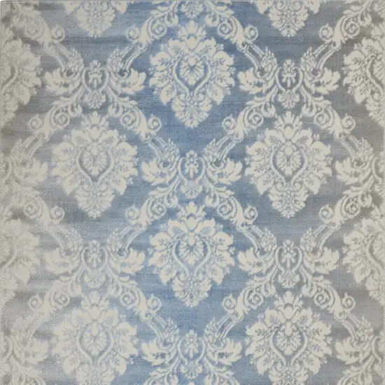 Blue And Ivory Damask Distressed Non Skid Area Rug Photo 8