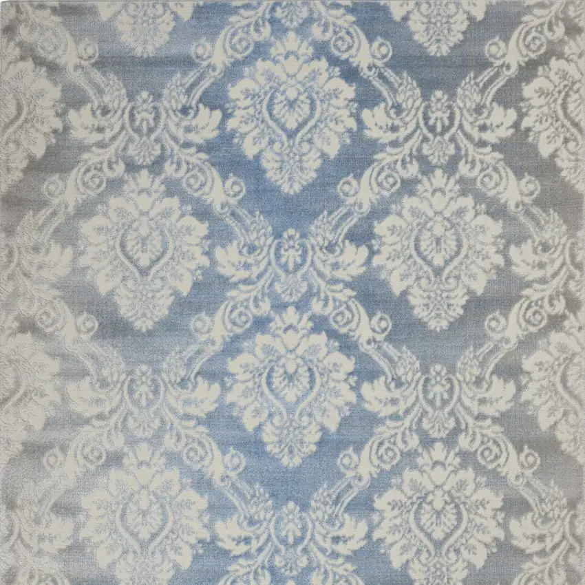 Blue And Ivory Damask Distressed Non Skid Area Rug Photo 8