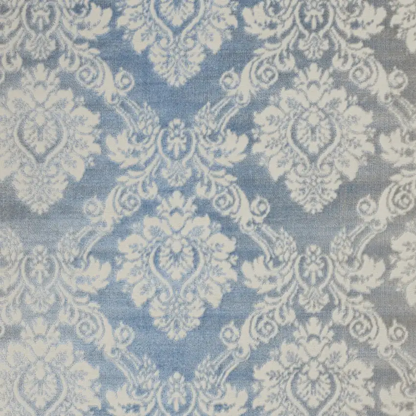 Blue And Ivory Damask Distressed Non Skid Area Rug Photo 7