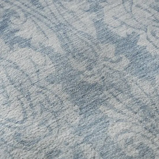 Blue And Ivory Damask Washable Area Rug With UV Protection Photo 8