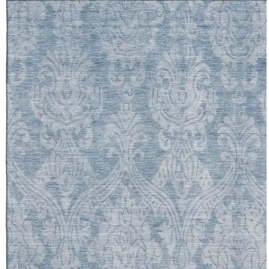 Blue And Ivory Damask Washable Area Rug With UV Protection Photo 2