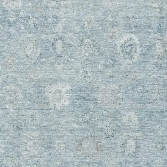 Blue And Ivory Damask Washable Area Rug With UV Protection Photo 2