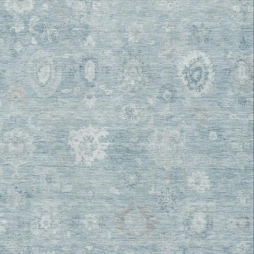 Blue And Ivory Damask Washable Area Rug With UV Protection Photo 2