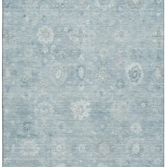 Blue And Ivory Damask Washable Area Rug With UV Protection Photo 2