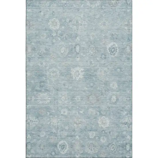 Blue And Ivory Damask Washable Area Rug With UV Protection Photo 1