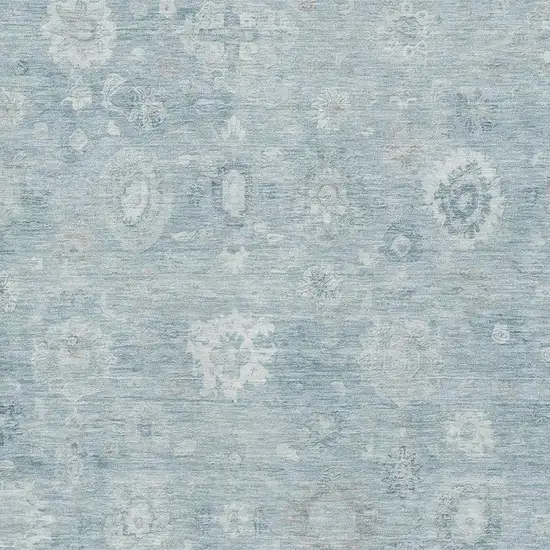 Blue And Ivory Damask Washable Area Rug With UV Protection Photo 2