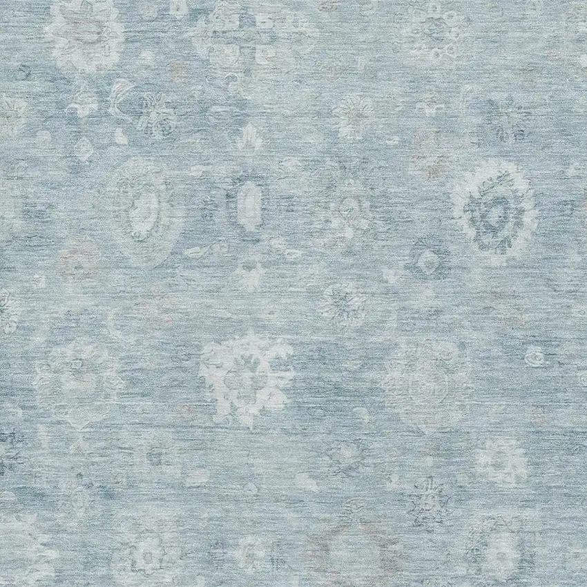 Blue And Ivory Damask Washable Area Rug With UV Protection Photo 2