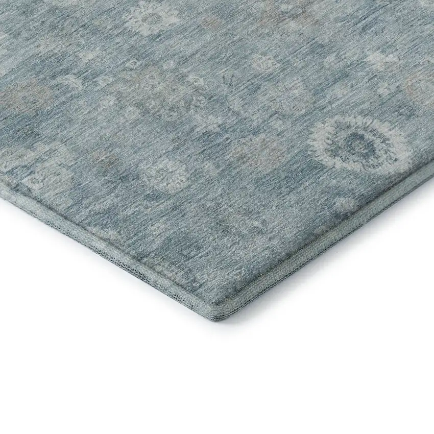 Blue And Ivory Damask Washable Area Rug With UV Protection Photo 7
