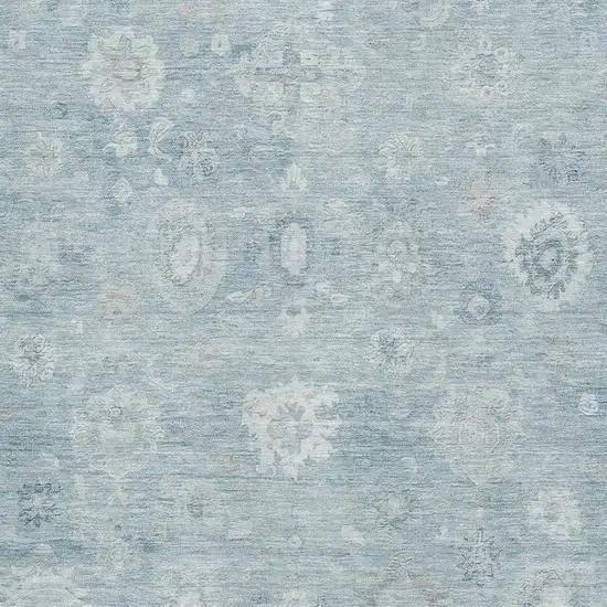 Blue And Ivory Damask Washable Area Rug With UV Protection Photo 2