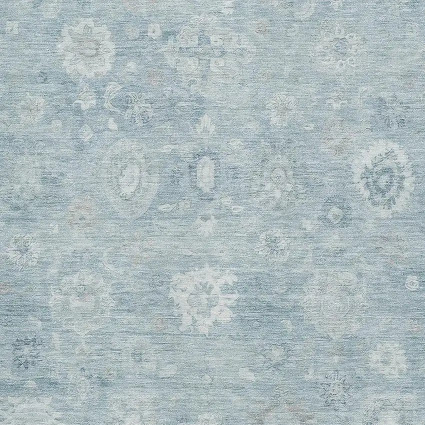 Blue And Ivory Damask Washable Area Rug With UV Protection Photo 2