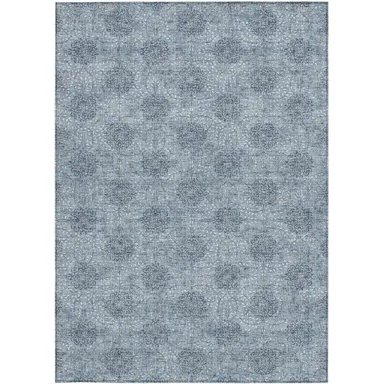 Blue And Ivory Damask Washable Indoor Outdoor Area Rug Photo 4