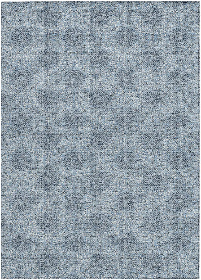 Blue And Ivory Damask Washable Indoor Outdoor Area Rug Photo 4