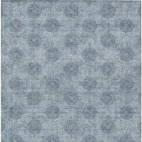 Blue And Ivory Damask Washable Indoor Outdoor Area Rug Photo 4