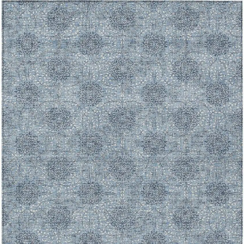 Blue And Ivory Damask Washable Indoor Outdoor Area Rug Photo 4
