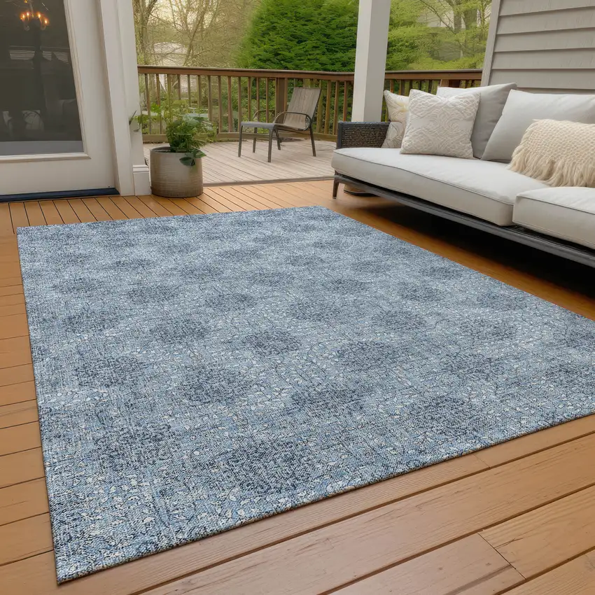 Blue And Ivory Damask Washable Indoor Outdoor Area Rug Photo 8