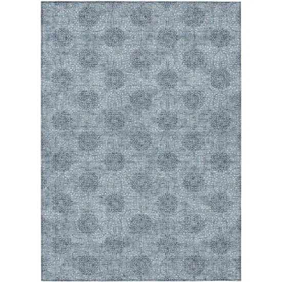 Blue And Ivory Damask Washable Indoor Outdoor Area Rug Photo 1