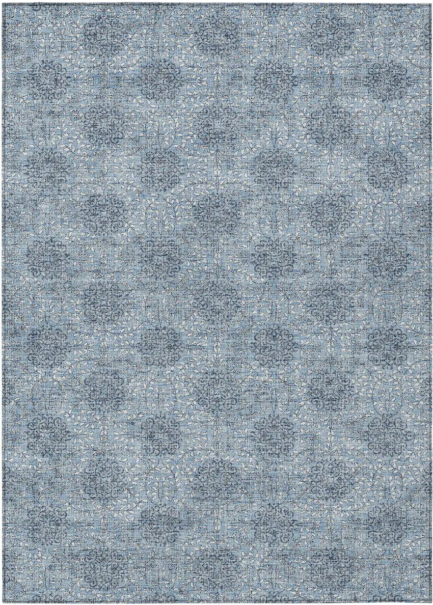 Blue And Ivory Damask Washable Indoor Outdoor Area Rug Photo 1
