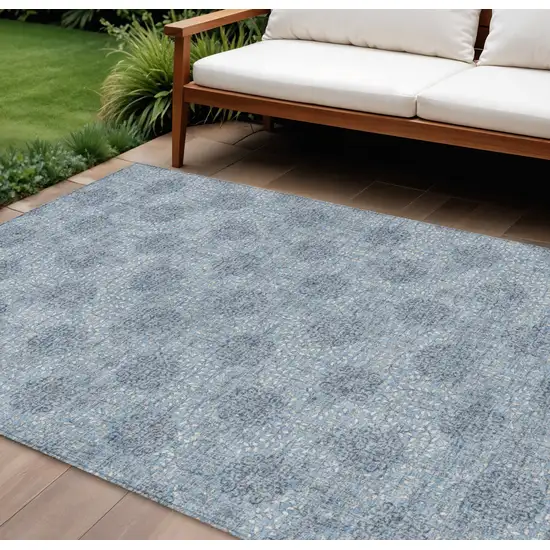 Blue And Ivory Damask Washable Indoor Outdoor Area Rug Photo 2