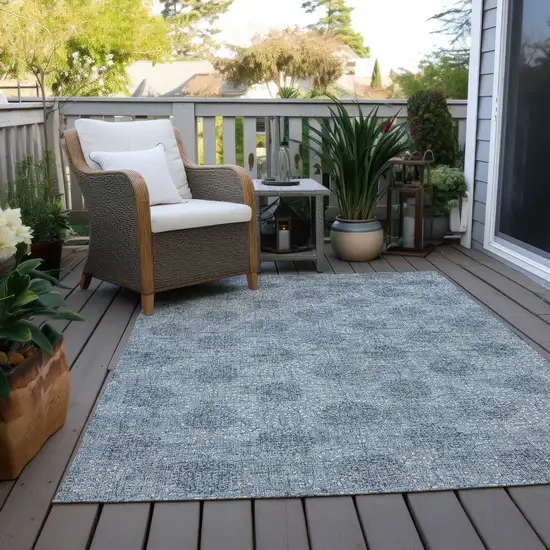 Blue And Ivory Damask Washable Indoor Outdoor Area Rug Photo 5