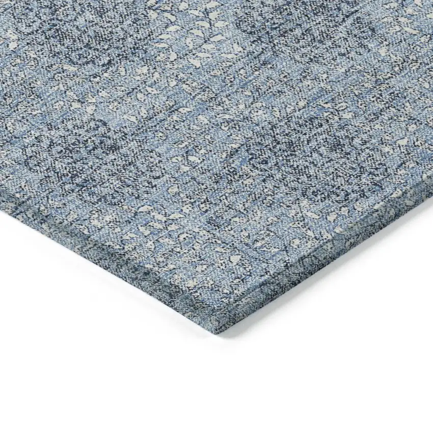 Blue And Ivory Damask Washable Indoor Outdoor Area Rug Photo 9