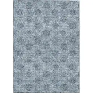 Photo of Blue And Ivory Damask Washable Indoor Outdoor Area Rug