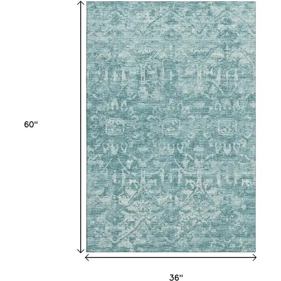 Blue And Ivory Damask Washable Indoor Outdoor Area Rug Photo 3