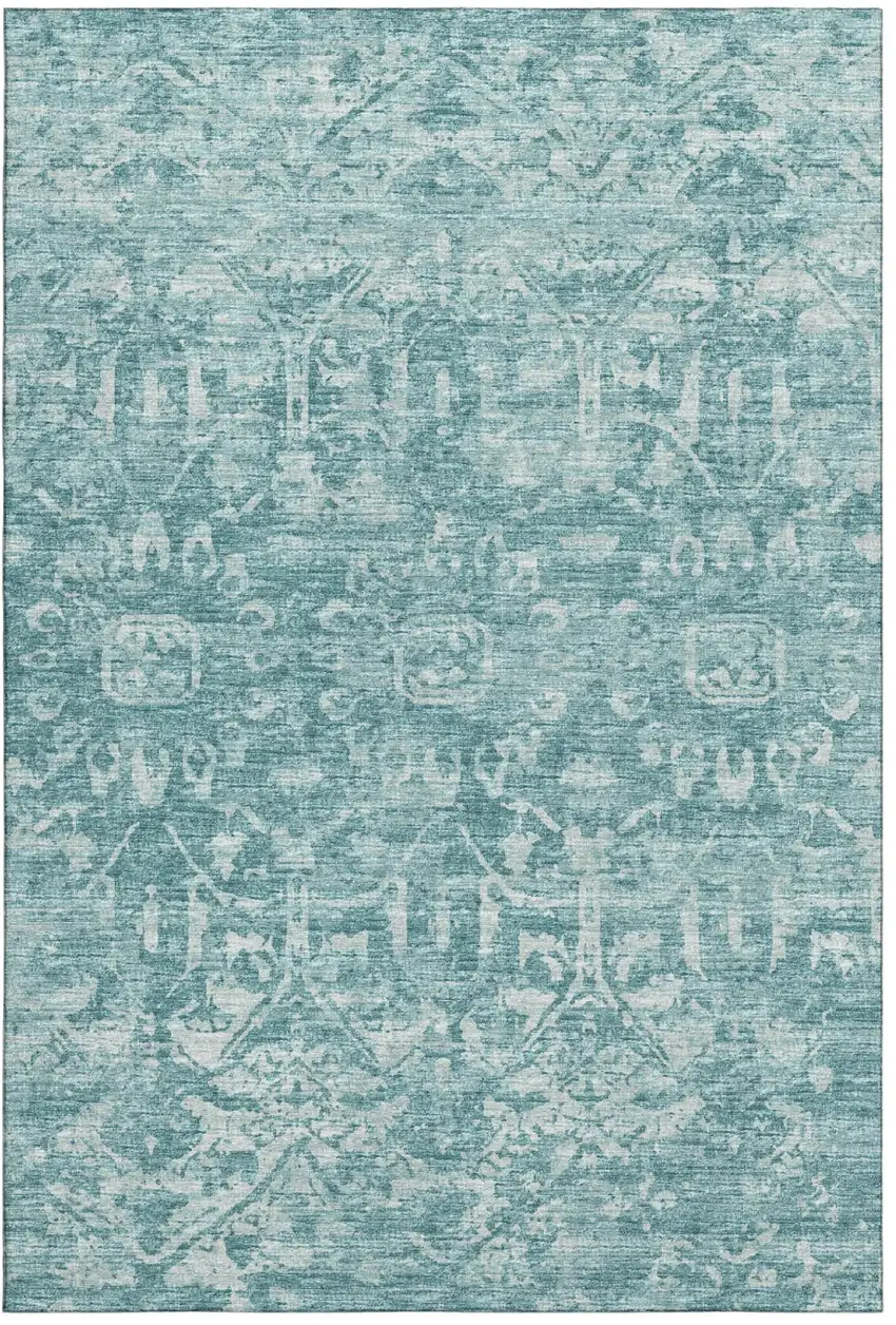 Blue And Ivory Damask Washable Indoor Outdoor Area Rug Photo 2
