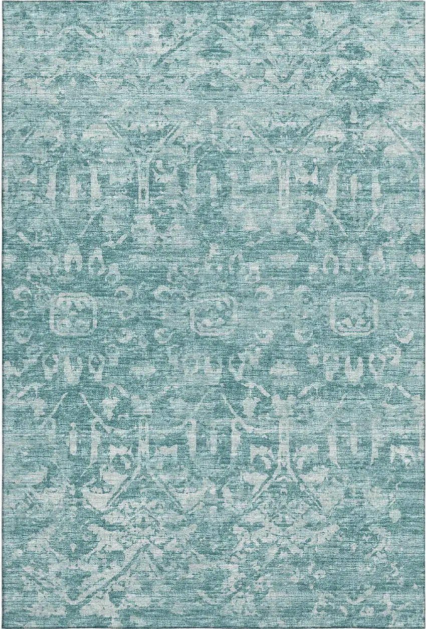 Blue And Ivory Damask Washable Indoor Outdoor Area Rug Photo 8