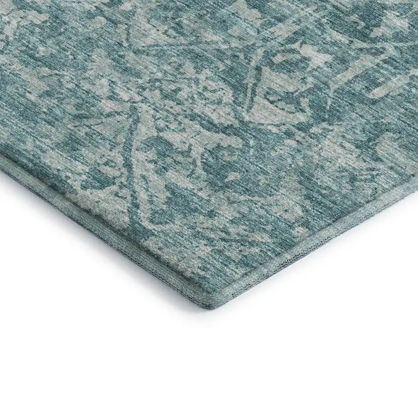 Blue And Ivory Damask Washable Indoor Outdoor Area Rug Photo 5
