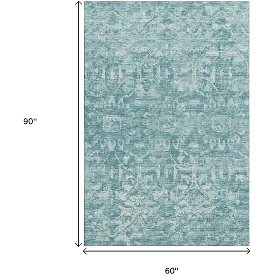 Blue And Ivory Damask Washable Indoor Outdoor Area Rug Photo 3