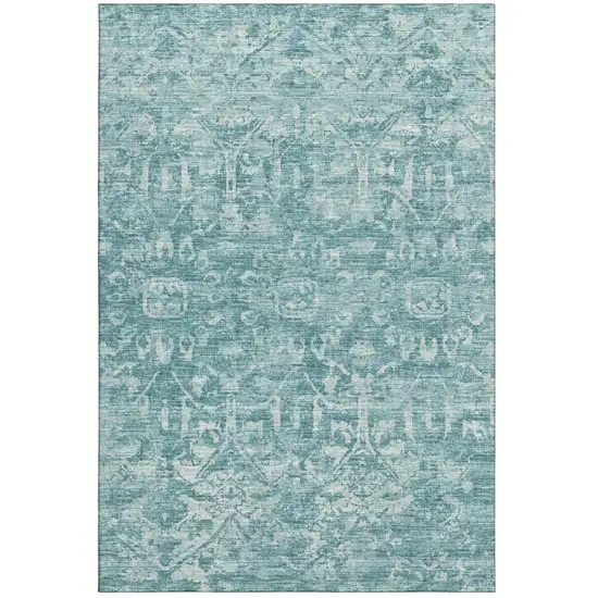 Blue And Ivory Damask Washable Indoor Outdoor Area Rug Photo 2