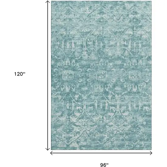 Blue And Ivory Damask Washable Indoor Outdoor Area Rug Photo 3