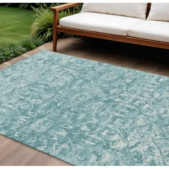 Blue And Ivory Damask Washable Indoor Outdoor Area Rug Photo 1