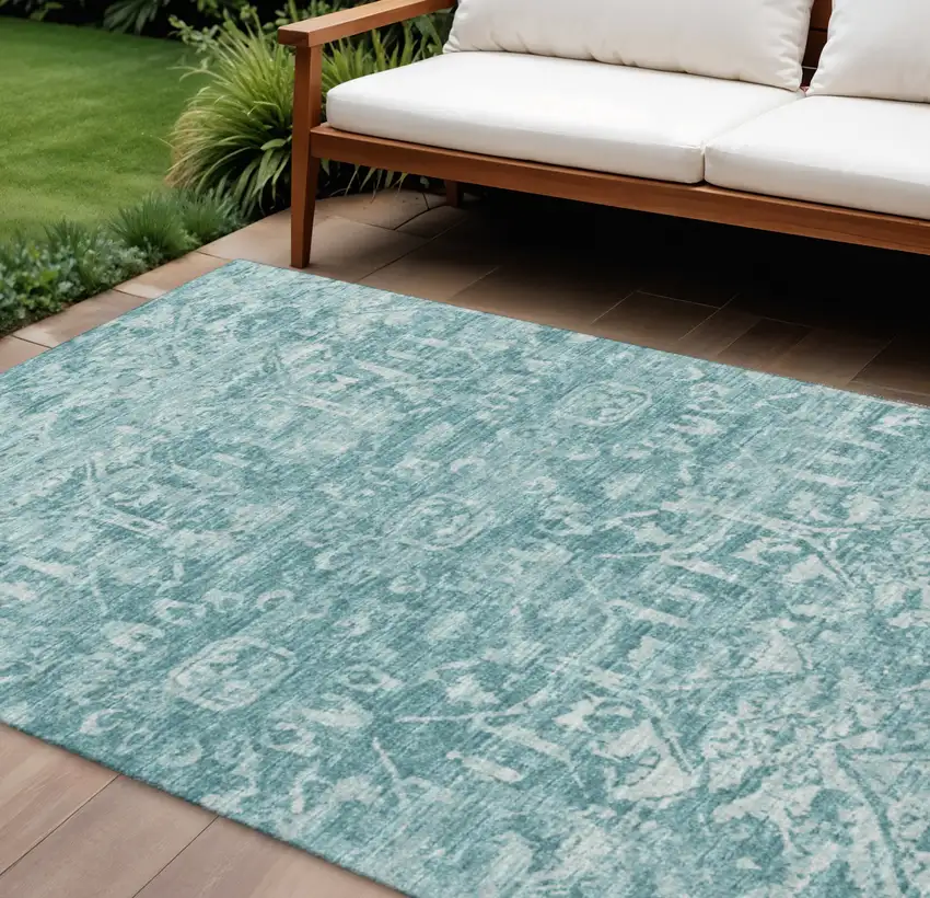 Blue And Ivory Damask Washable Indoor Outdoor Area Rug Photo 1