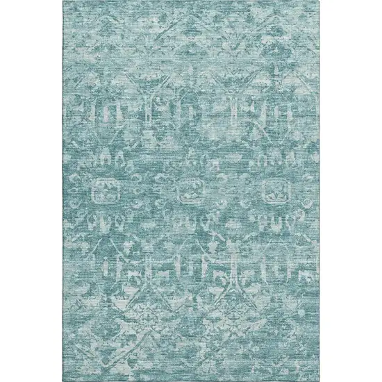 Blue And Ivory Damask Washable Indoor Outdoor Area Rug Photo 7