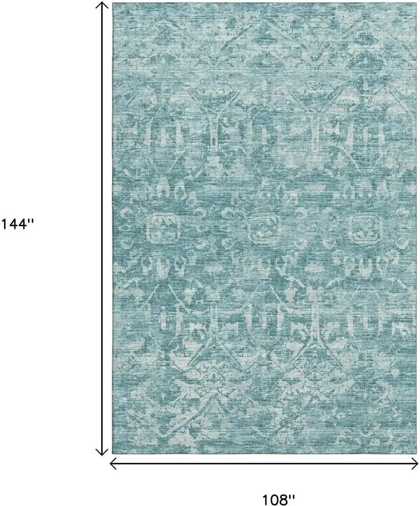 Blue And Ivory Damask Washable Indoor Outdoor Area Rug Photo 3