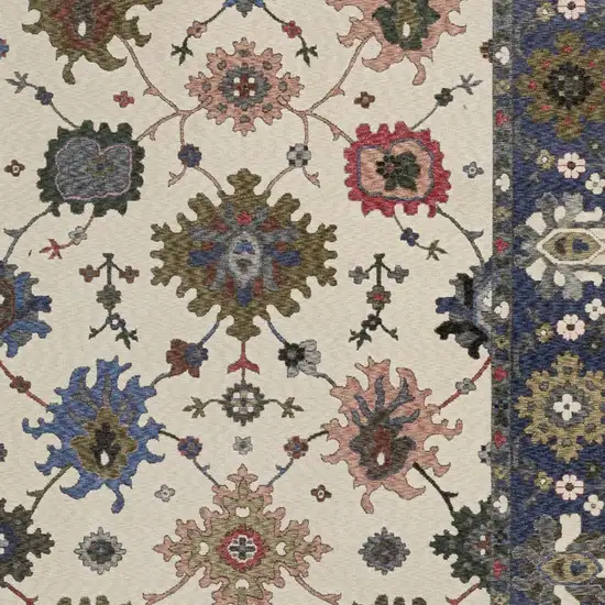 Blue And Ivory Floral Area Rug With Fringe Photo 8