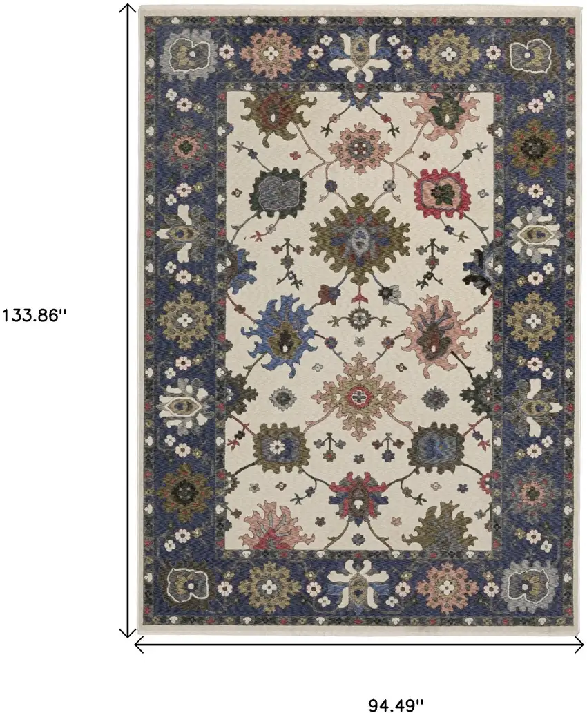 Blue And Ivory Floral Area Rug With Fringe Photo 3