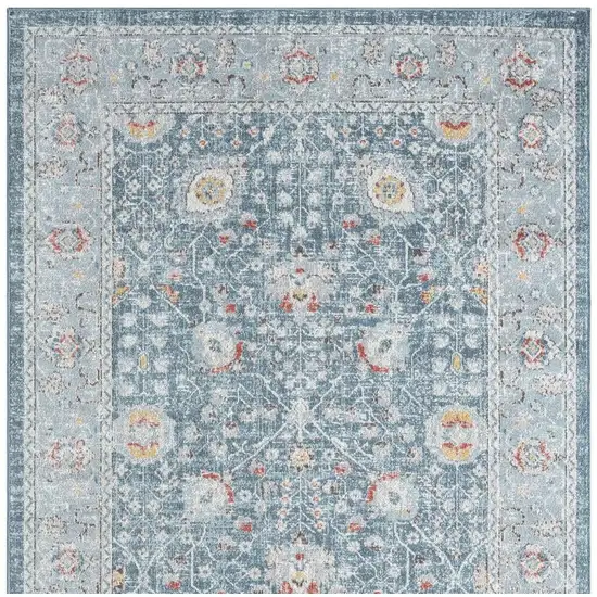 Blue And Ivory Floral Area Rug With UV Protection Photo 4