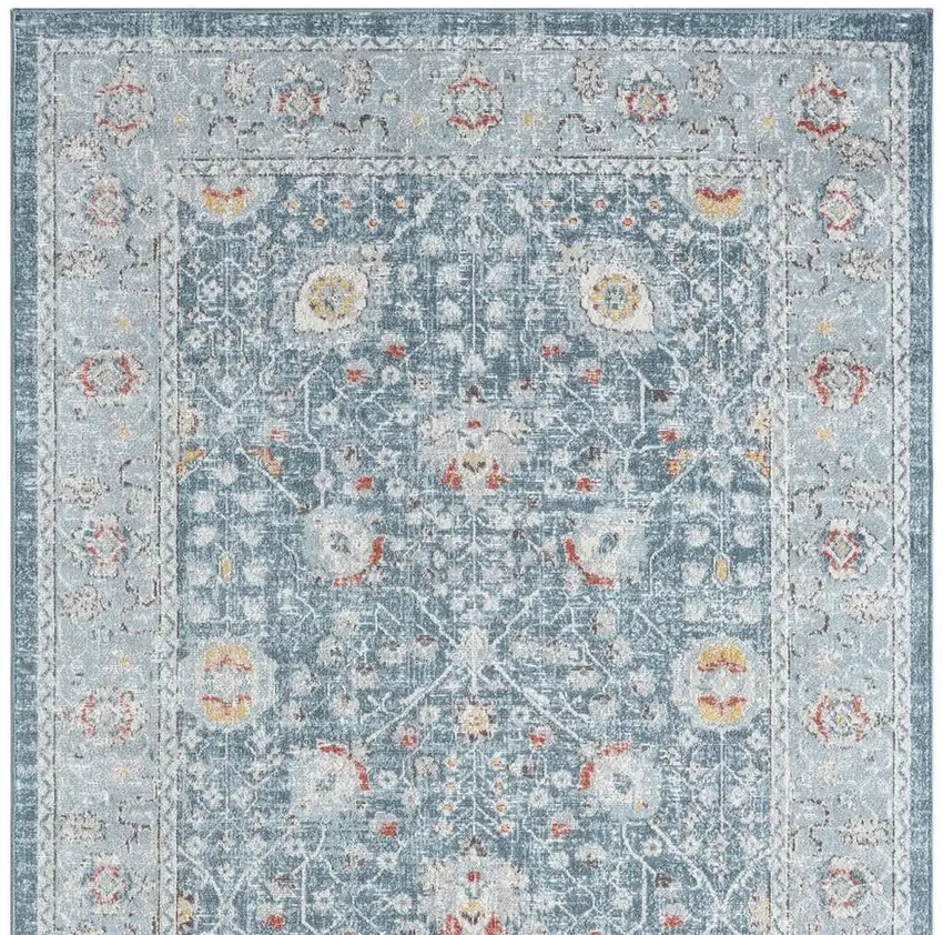Blue And Ivory Floral Area Rug With UV Protection Photo 4