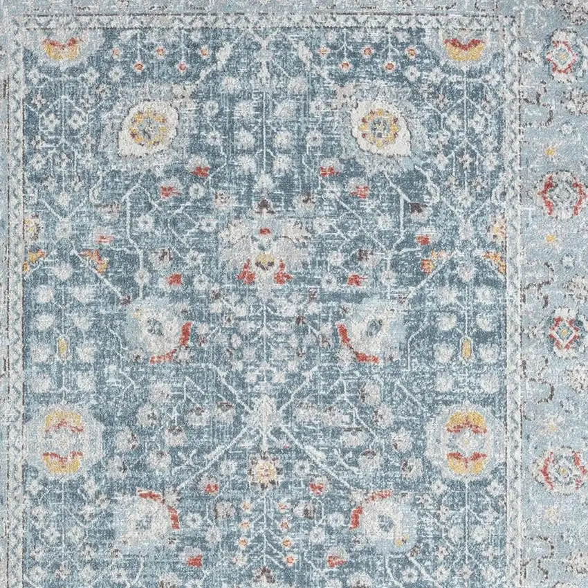 Blue And Ivory Floral Area Rug With UV Protection Photo 8