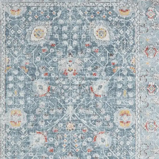 Blue And Ivory Floral Area Rug With UV Protection Photo 3