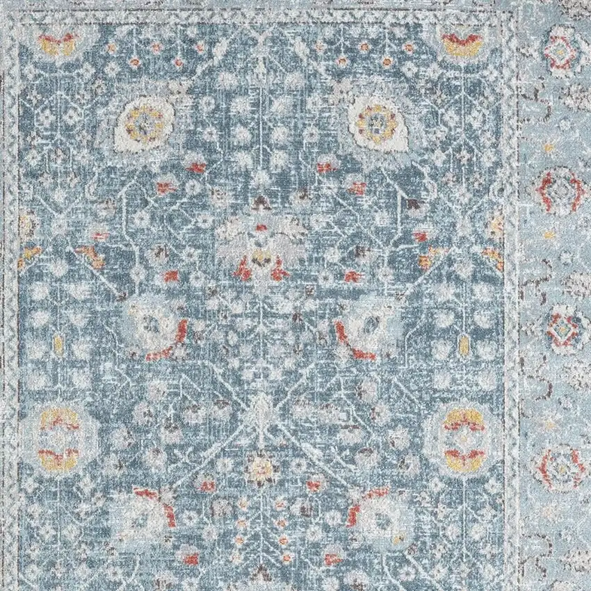 Blue And Ivory Floral Area Rug With UV Protection Photo 3