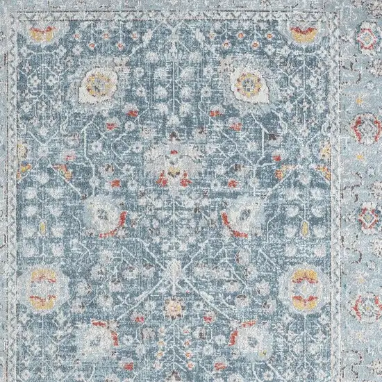 Blue And Ivory Floral Area Rug With UV Protection Photo 4