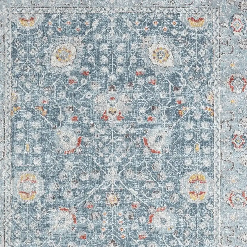 Blue And Ivory Floral Area Rug With UV Protection Photo 4