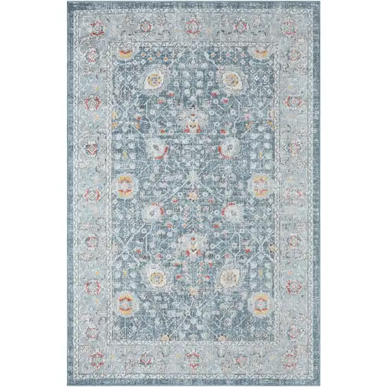 Blue And Ivory Floral Area Rug With UV Protection Photo 3