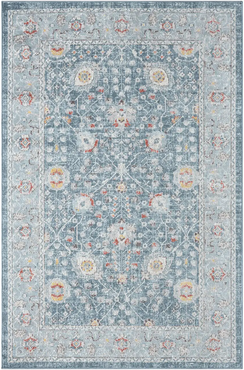 Blue And Ivory Floral Area Rug With UV Protection Photo 3