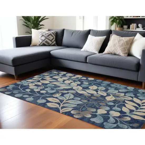 Blue And Ivory Floral Area Rug Photo 1